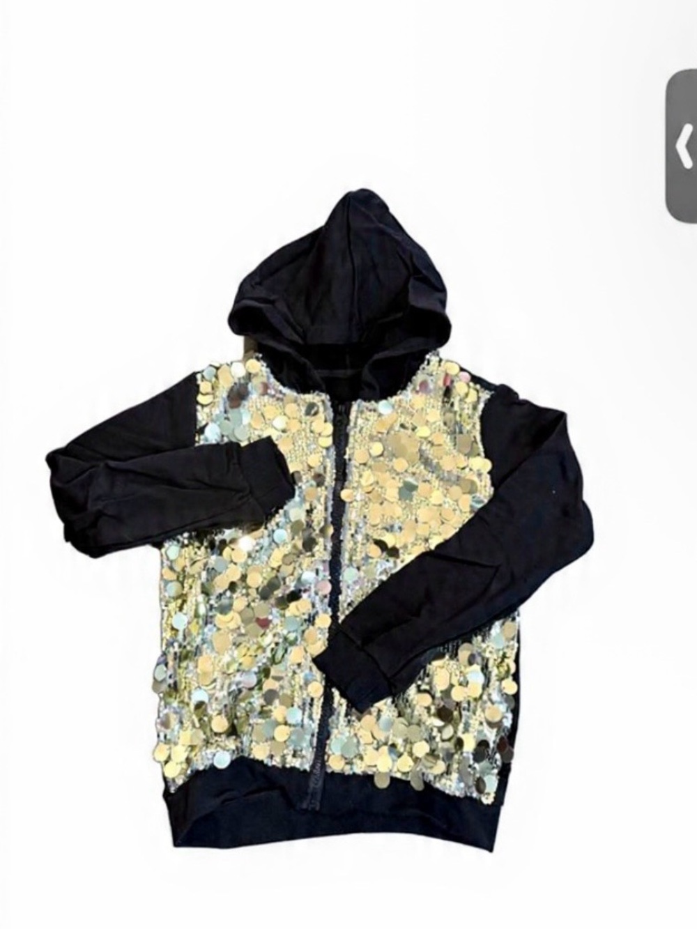 Kids Black Hoodie with Gold Sequin Front